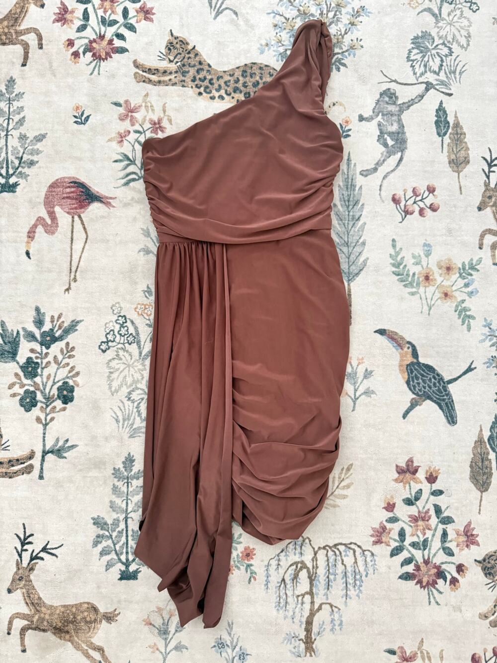 Missguided Brown One Shoulder Bodycon Assymetic Draped Mini Dress